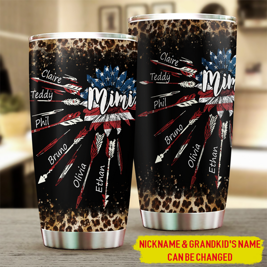 20 oz Tumbler 20 oz Grandma With Grandkids Sunflower Arrow Flag USA Tumbler Cup with Lid