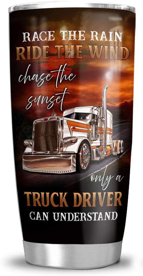 20oz Trucker Truck Driver Gifts For Dad Husband From Daughter Son Birthday Fathers Day Anniversary for Him Tumbler Cup with Lid