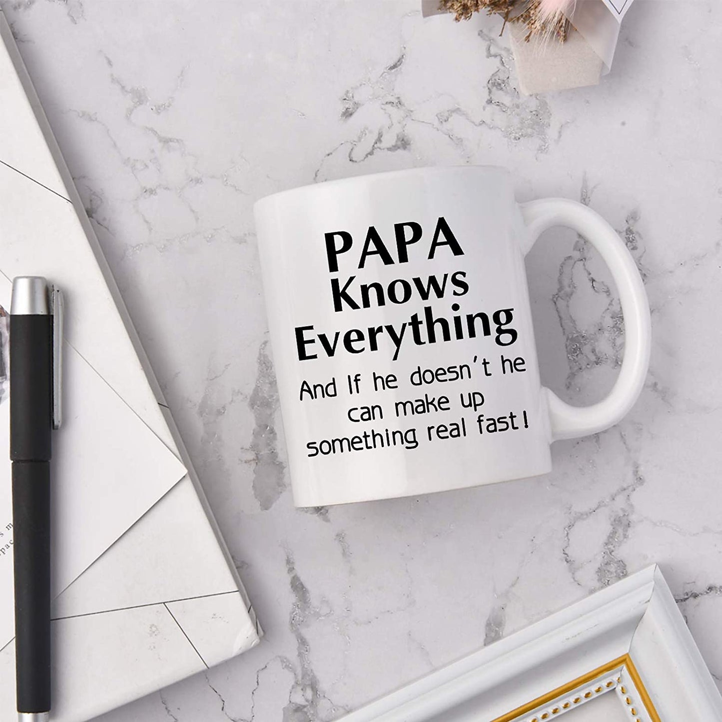 Papa Knows Everything Mug Dad Mug Gift for Men Father's Day Gift from Kids Daughter Son Christmas Birthday Gifts for Dad Men Novelty Ceramic Coffee
