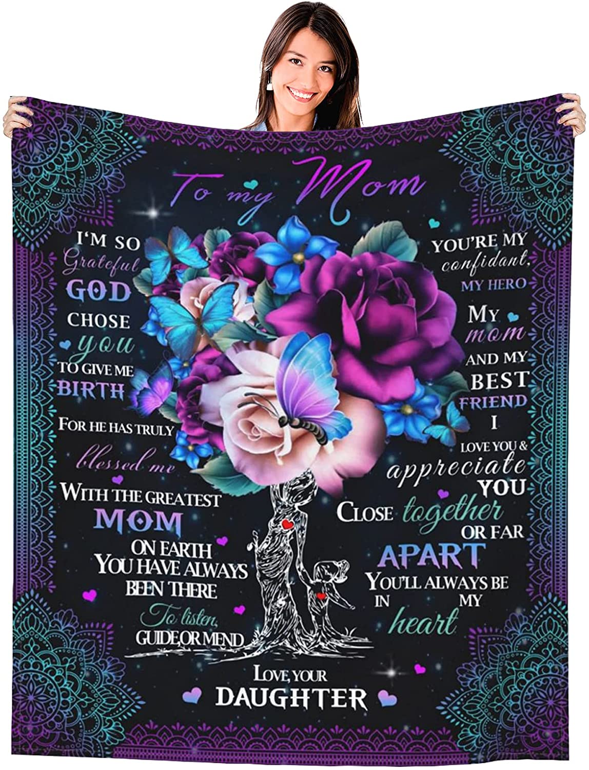 to My Mom Gifts from Daughter, Birthday Gifts for Mom Blankets and Throws, Flannel Fleece Lightweight Soft Blanket for Home Bed Sofa 60"X50",