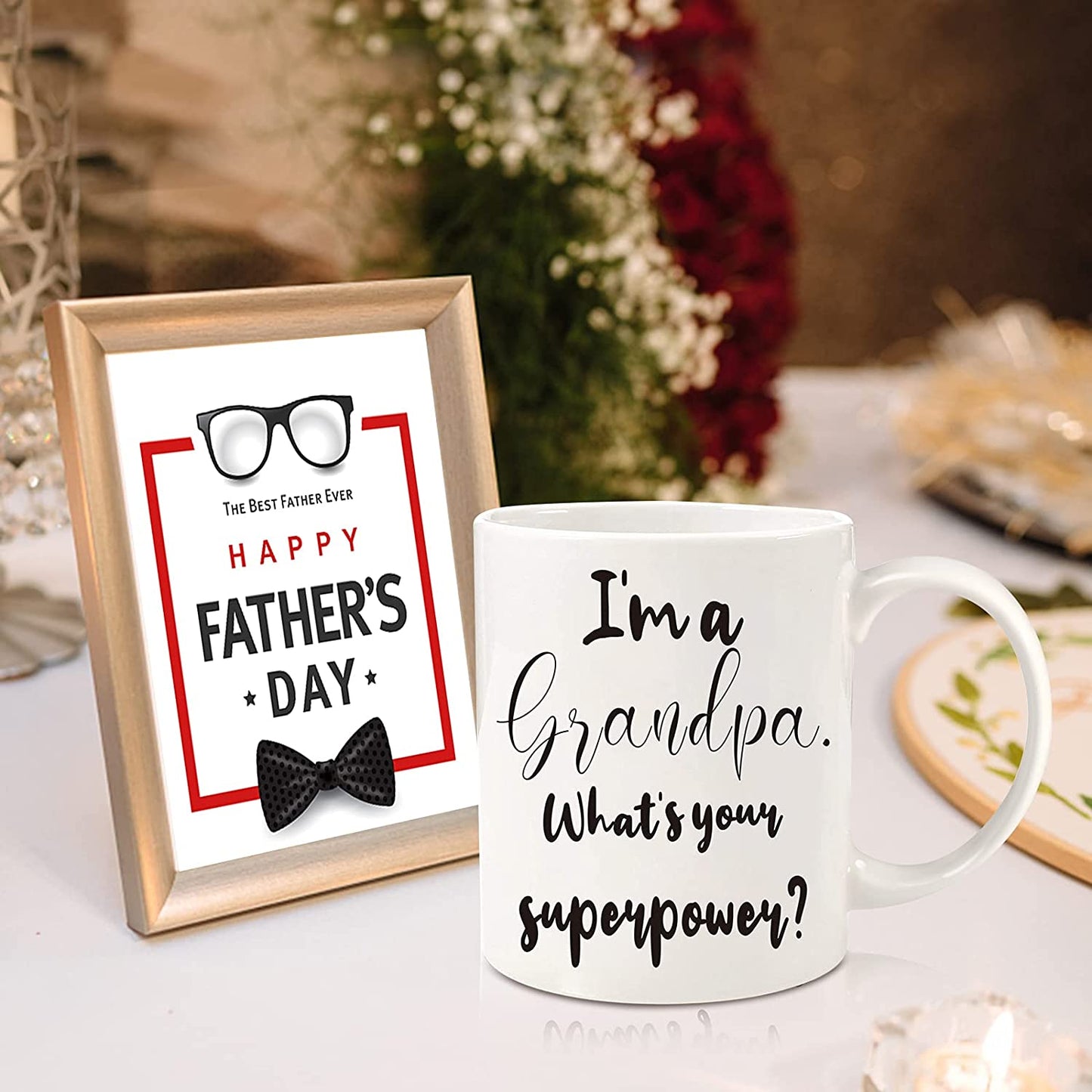 Fathers Day Funny Gifts for Grandpa Dad from Granddaughter Grandson - Im Grandpa Whats Your Superpower,11 OZ Unique Coffee Mug Tea Cup Father's Day