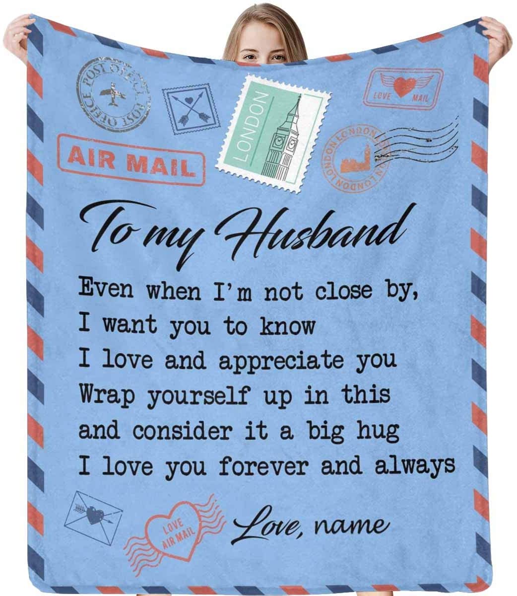 Custom Name Blanket Love Letter to My Husband from Wife, I Love and Appreciate You Personalized Gift Fleece Throw Blanket for Bed Couch 40 x 50 Inches