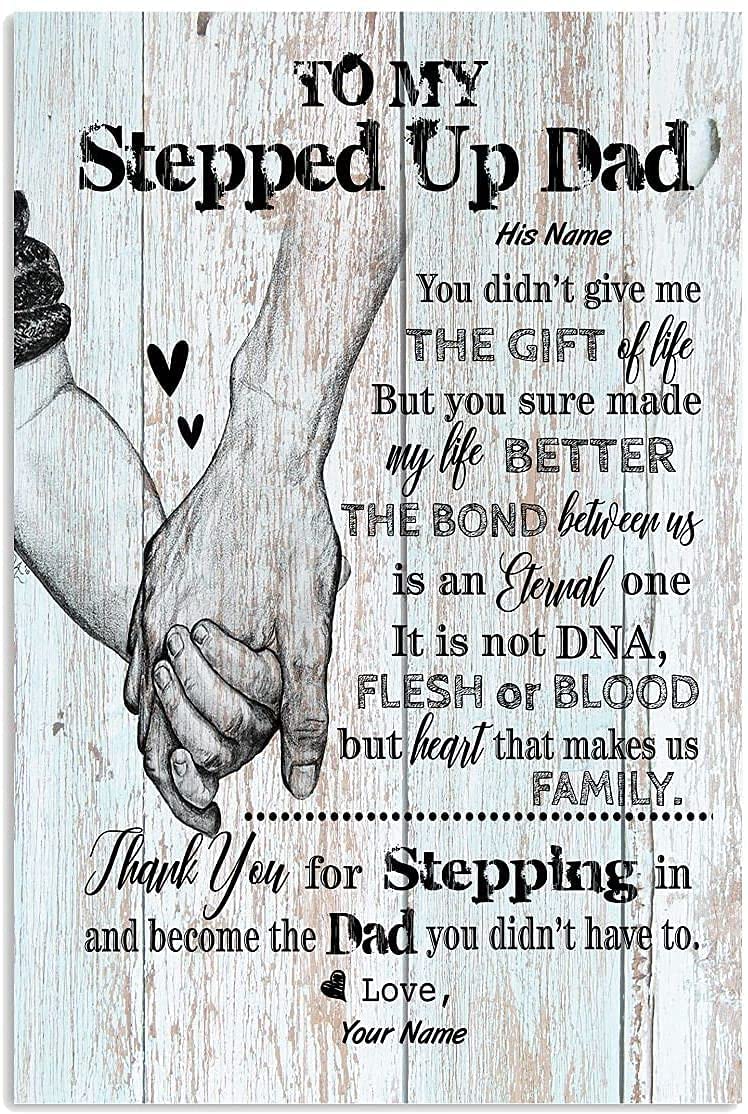 Personalized Stepped Up Dad Canvas, Happy Father's Day Poster Custom Name, Birthday Gift For Step Dad, Stepped Up Dad Father's Day Gift