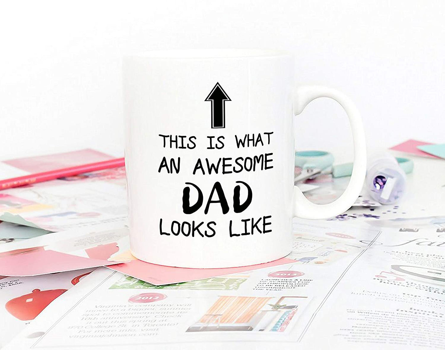 Christmas Gifts Funny Dad Coffee Mug, This Is What an Awesome Dad Looks Like, 11Oz Novelty Cups from Child Daughter Son Kids, Birthday Gifts for Dad