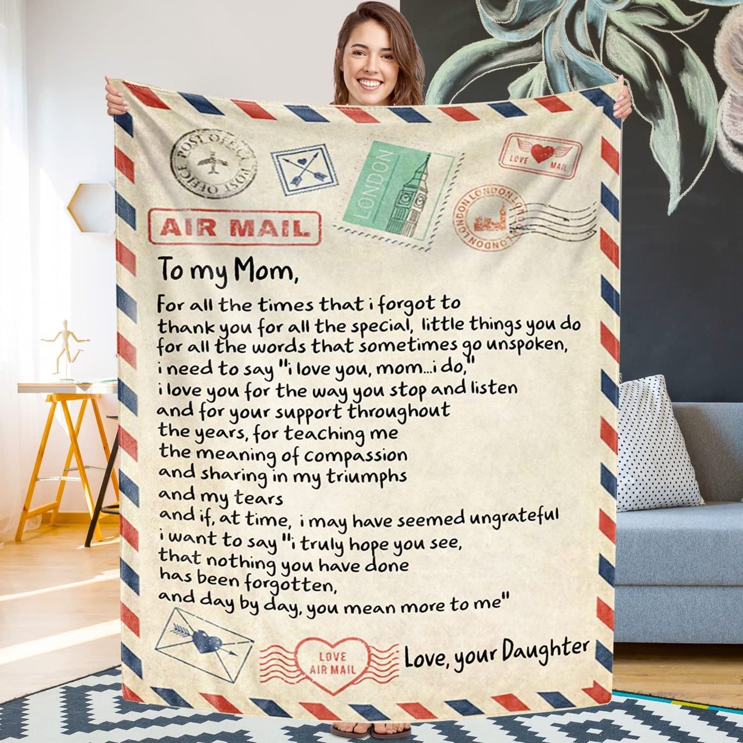 Mom Birthday Gifts Letter Blanket for Mom, Birthday Gifts for Mom Ideas, Happy Birthday Mom Gifts for Mom from Daughter, Great Gift for Mother,