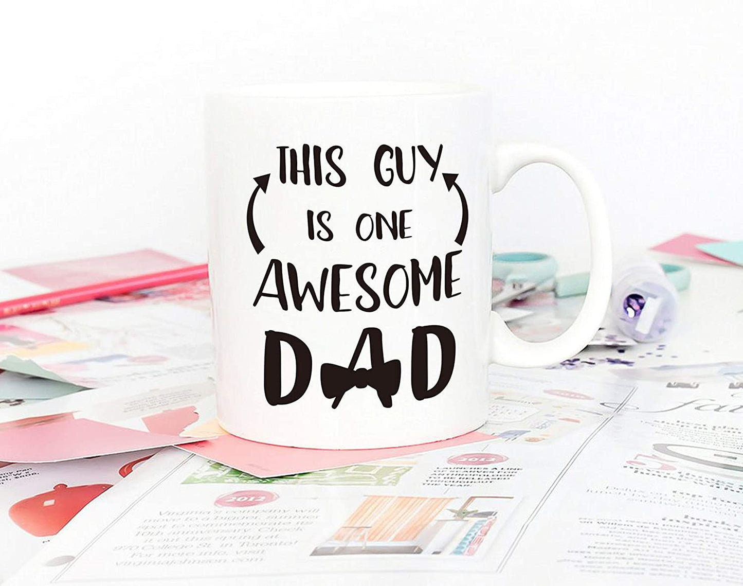 Christmas Gifts Funny Dad Coffee Mug from Daughter Son Child, This Guy Is One Awesome Dad, 11Oz Novelty Ceramic Cups for Dad, Unique Birthday Gifts