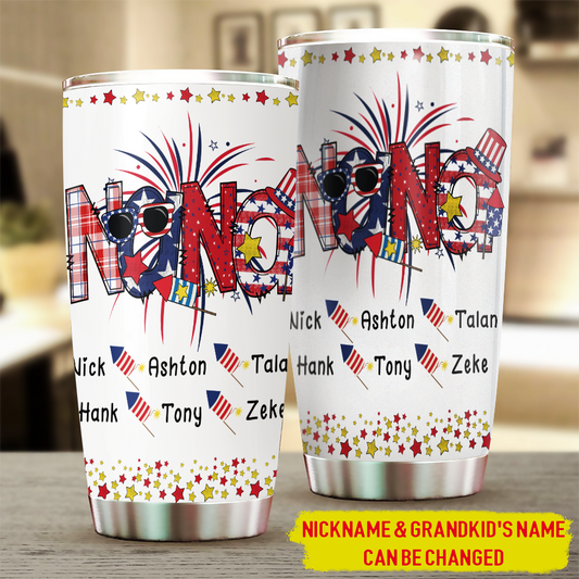 20 oz Tumbler 20 oz Personalized Patriotic Doodle 4th Of July Mimi And Grandkids Tumbler Cup with Lid