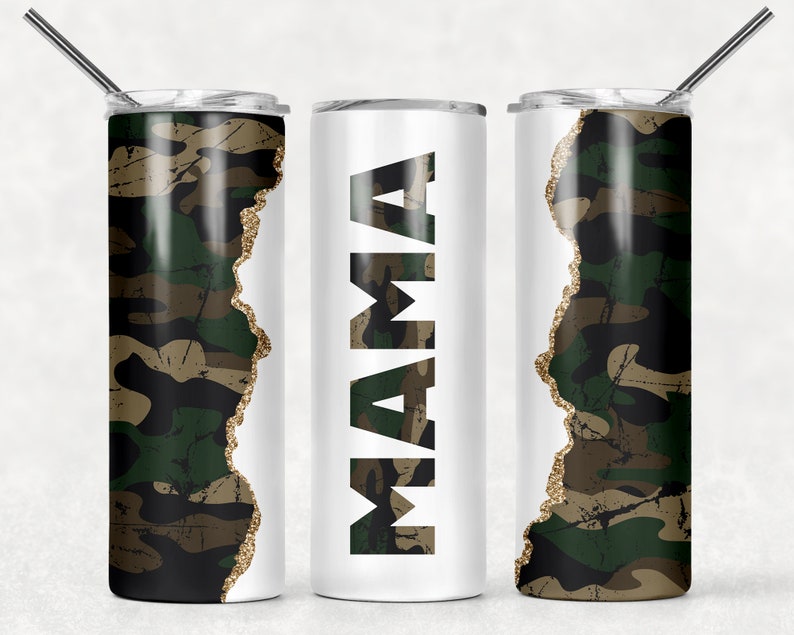 20OZ Skinny Tumbler, MOM Tumbler Cup Camo Green Gold
