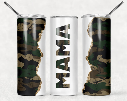 20OZ Skinny Tumbler, MOM Tumbler Cup Camo Green Gold