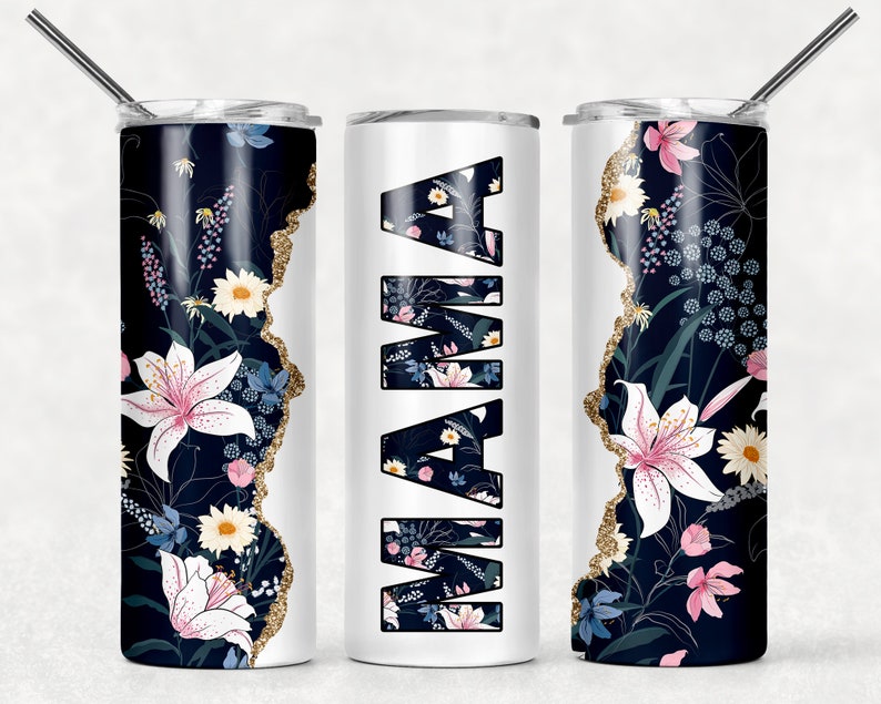 20OZ SKINNY TUMBLER MAMA Floral Mom Print - 20oz Skinny Tumbler Wraps, Gift For Mom