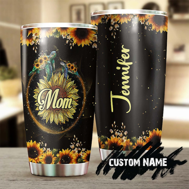 Sunflower Turtle Mom Turtle Baby Personalized Tumbler-Sunflower Tumbler-Gift Turtle Lover-Mother's Day Present-Gift for her-Gift for mom