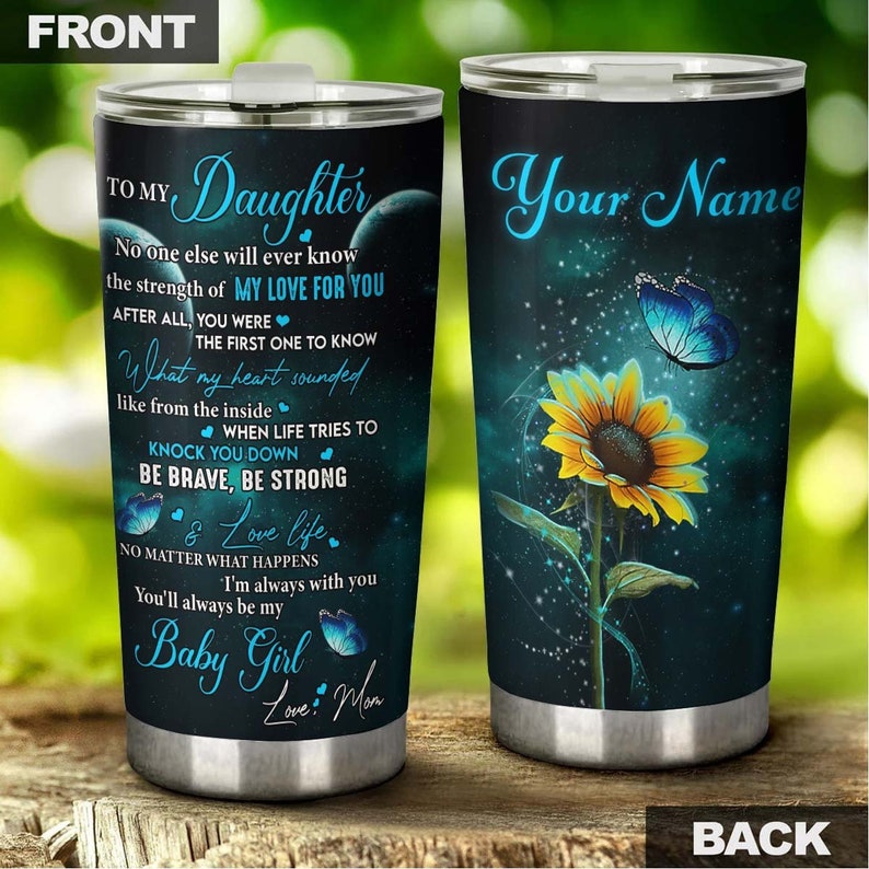 Blue Twinkle Butterfly SunflowerTo My Daughter From Mom Personalized Tumbler-Birthday gift Christmas Gift for Butterfly Lover For daughter