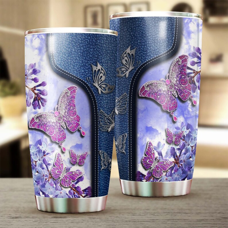 Purple Butterfly With Twinkle Gemstone Jewelry Style Tumbler-Birthday gift Christmas Gift for Butterfly Lover For daughter