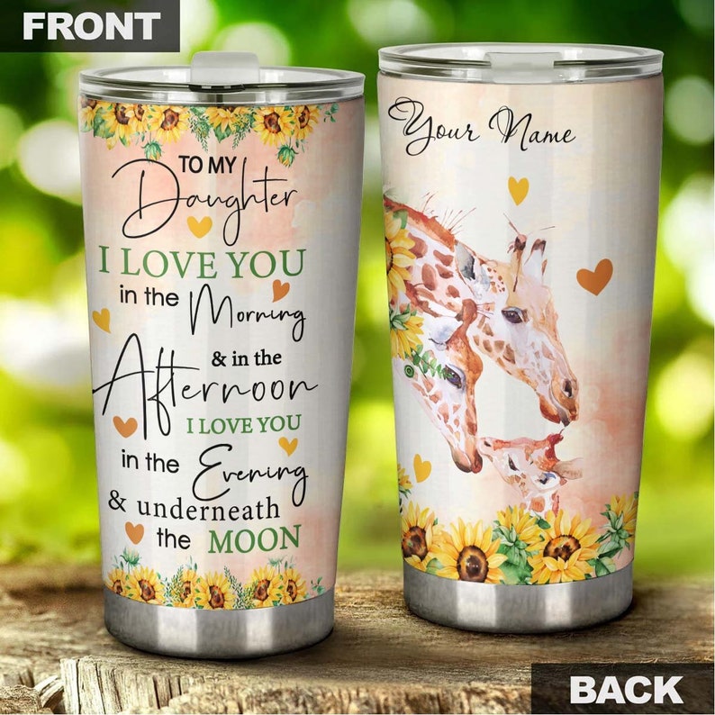 Mom Dad To Daughter I Love You Underneath The Moon Personalized Tumbler-gift Giraffe lover-Birthday Christmas gift for daughter from dad mom