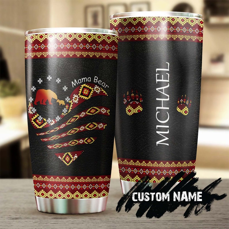 Mom Mama Bear Cute Heart Bear Paws Personalized Tumbler-Birthday gift Christmas Gift Mother's day Gift for Mom From Son Daughter