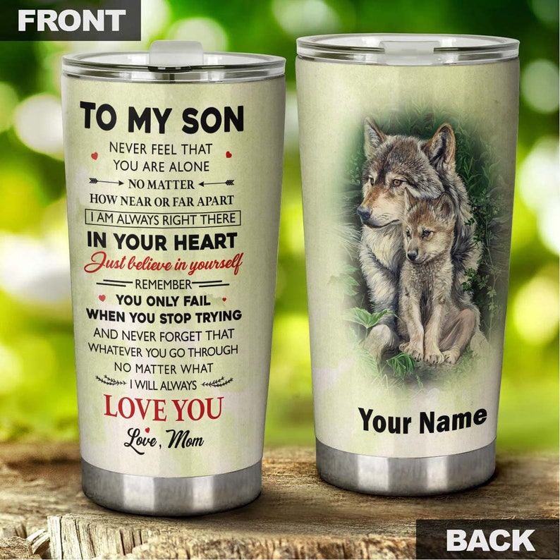 To Son From Mom Geometric Wolf Galaxy Personalized Tumbler - Wolf Lover Tumbler- Birthday gift - gift for son from mom - unique present