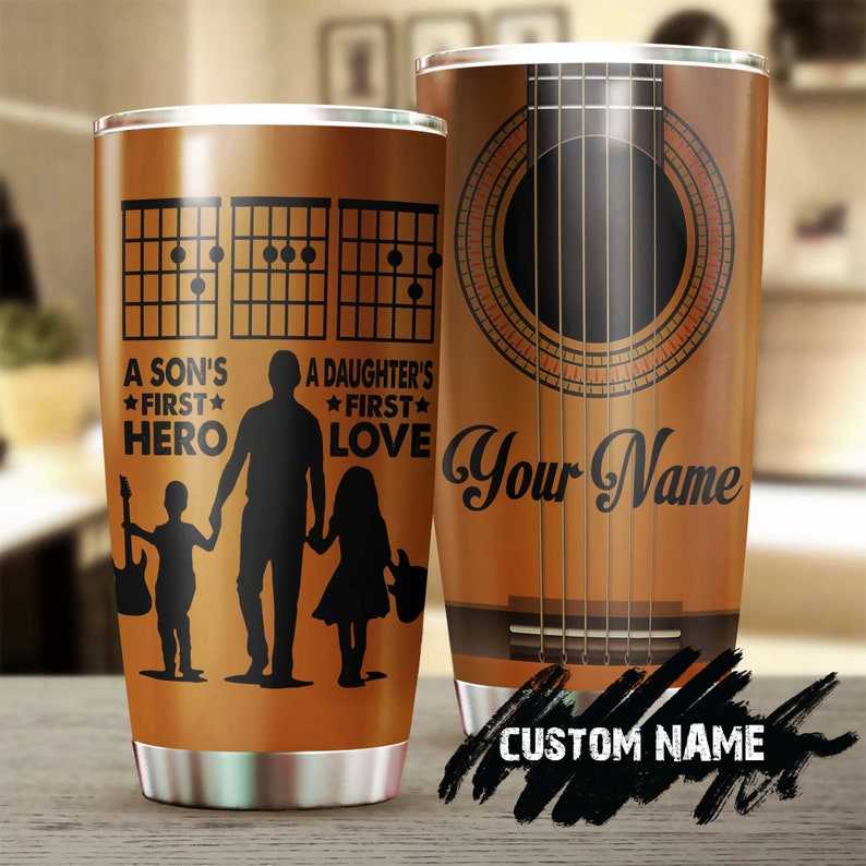 Guitar Dad Son First Hero Daughter First Love Personalized Tumbler-Birthday Christmas father's day gift for dad from son daughter