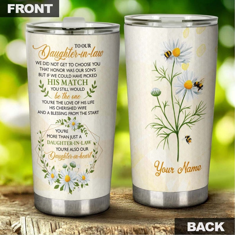 Daughter In Law You Are Daughter In My Heart Daisy Personalized Tumbler-Birthday gift Christmas gift for daughter in law from mother in law