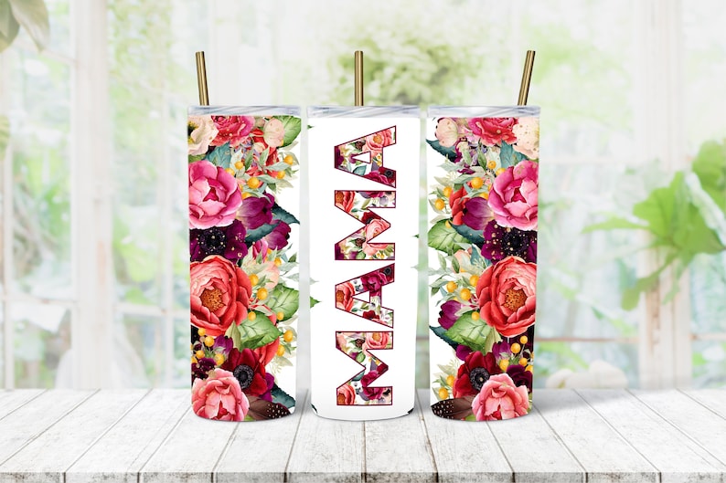 20OZ Skinny Tumbler MAMA Floral Mom Print