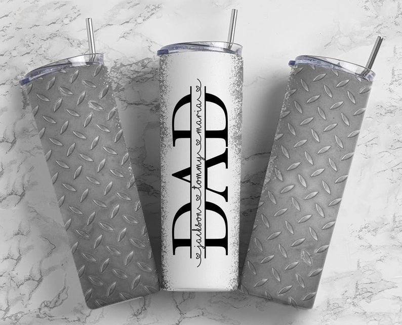 20OZ Skinny Tumbler, Checker Plate Dad Tumbler, Tumbler for Dad, Tumbler design, Fathers Day Tumbler, Man Tumbler, Split Add Kids Names
