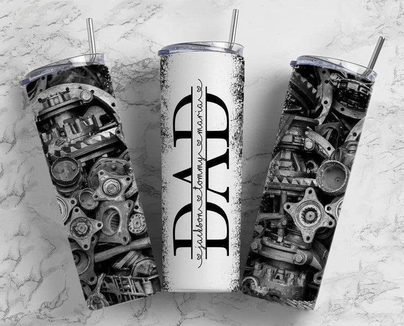 20OZ Skinny Tumbler, Engine Dad Tumbler, Mechanic Tumbler for Dad, Tumbler design, Fathers Day Tumbler, Man Tumbler, Split Add Kids Names