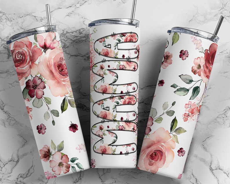 20OZ Skinny Tumbler, Mama Tumbler Pink Floral