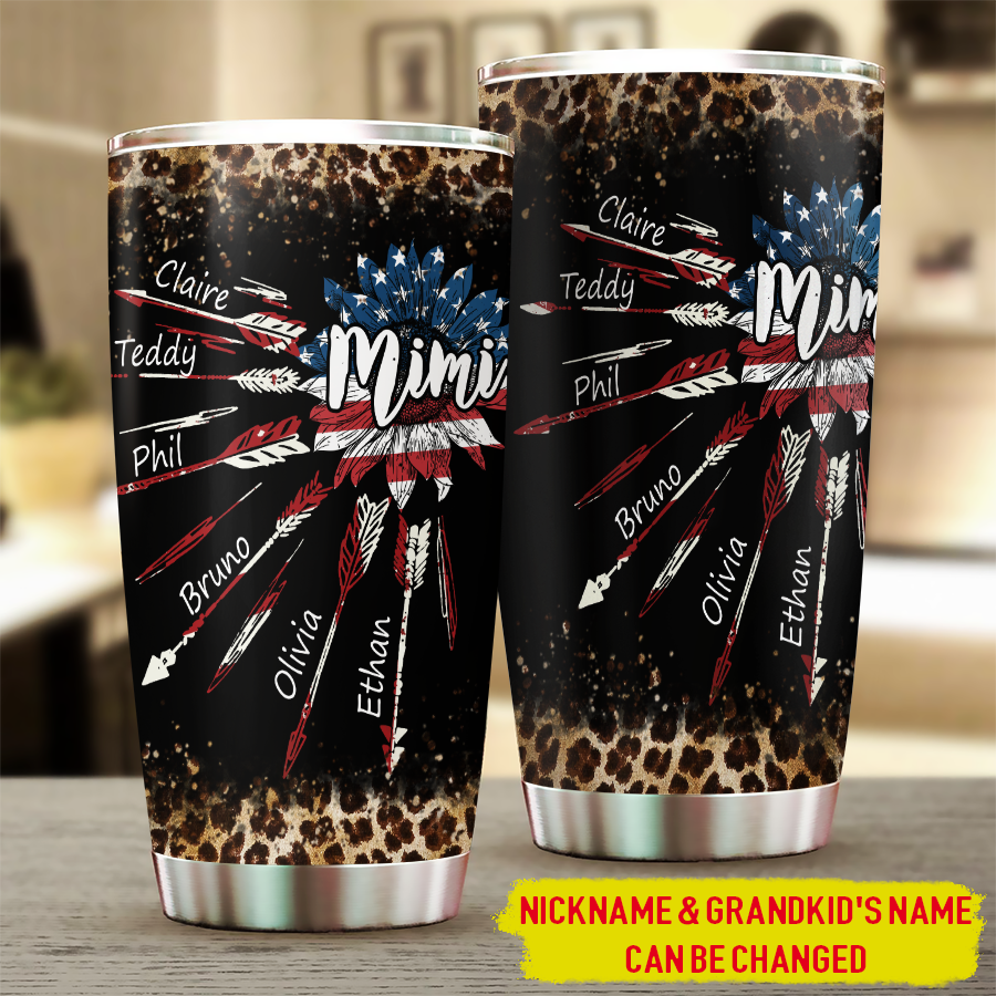 20 oz Tumbler 20 oz Grandma With Grandkids Sunflower Arrow Flag USA Tumbler Cup with Lid