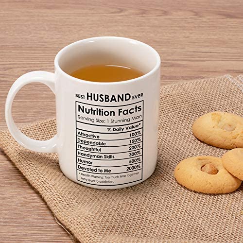 Best Husband Ever Gifts, Gift for Husband Coffee Mug, Birthday Gifts from Wife for Husband Nutrition Facts Mug, Anniversary Ideas for Him