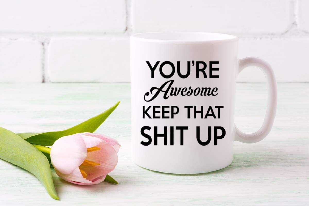 Mother's Day Mug - YOU'RE AWESOME KEEP - Funny Coffee Mug with Quote - Mug in Decorative Gift Box with Foam - 11 oz - Gifts for Mom, Both Sides