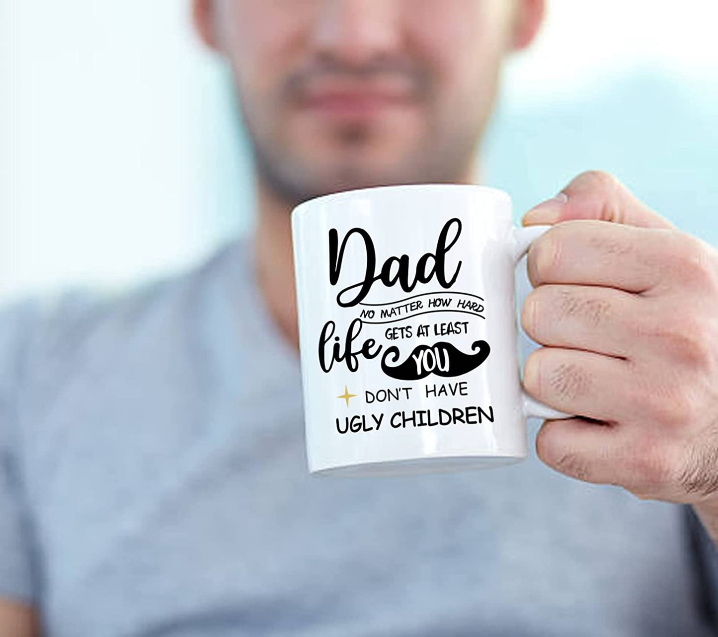 Christmas Gifts for Dad, At Least You Don’t Have Ugly Children Mug From Son Daughter Kids- Funny Dad Coffee Cocoa Cups Birthday