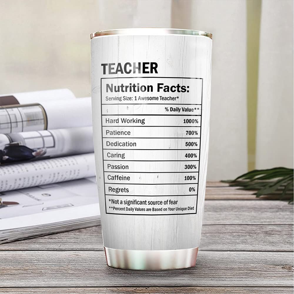 20oz Teacher Life Facts, Gift For Teachers, Teachers Inspiration Tumbler Cup with Lid, Double Wall Vacuum Thermos Insulated Travel Coffee Mug