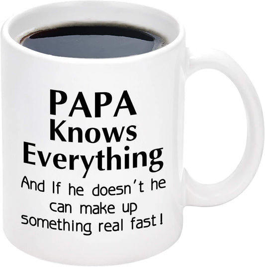 Papa Knows Everything Mug Dad Mug Gift for Men Father's Day Gift from Kids Daughter Son Christmas Birthday Gifts for Dad Men Novelty Ceramic Coffee
