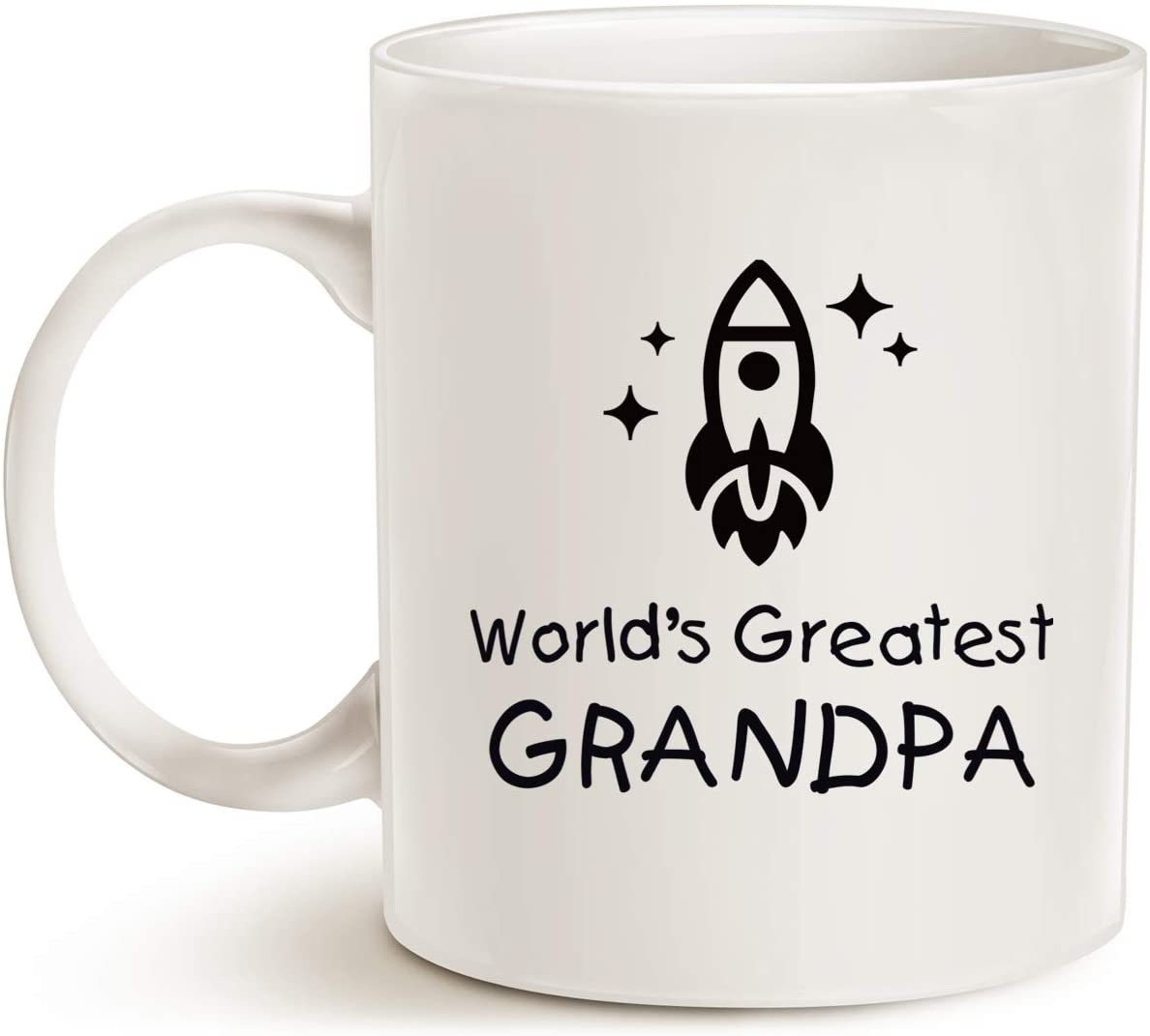 Funny Grandpa Coffee Mug, Worlds Greatest Grandpa Rocket Ship Cup White 11 Oz, Best Birthday Gifts for Grandpa, Grandfather