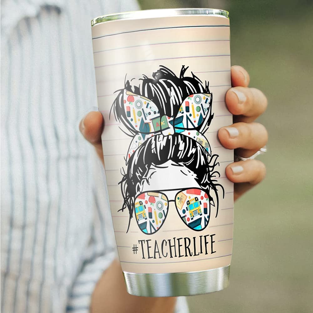 20oz Teacher Life Facts, Gift For Teachers, Teacher Inspiraiton Tumbler Cup with Lid, Double Wall Vacuum Thermos Insulated Travel Coffee Mug