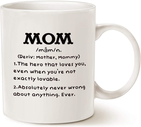 Mother's Day Gifts Mom Definition Funny Coffee Mug, Birthday Gift Idea for Mom Cup White, 11 Oz