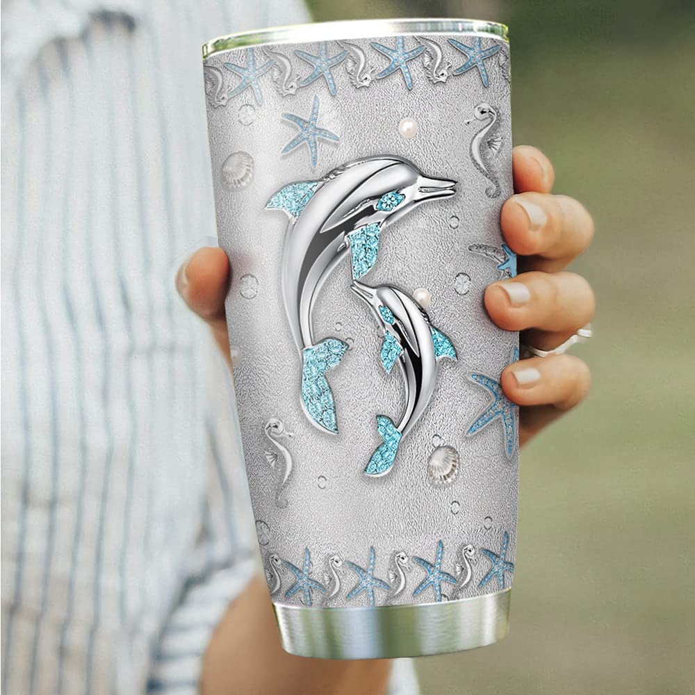 20oz Printed To My Mom Dolphin Jewelry Style Tumbler Cup with Lid, Double Wall Vacuum Thermos Insulated Travel Coffee Mug