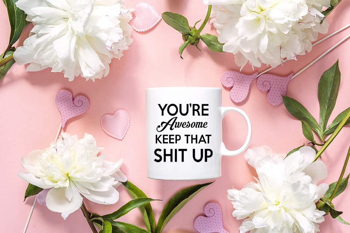 Mother's Day Mug - YOU'RE AWESOME KEEP - Funny Coffee Mug with Quote - Mug in Decorative Gift Box with Foam - 11 oz - Gifts for Mom, Both Sides