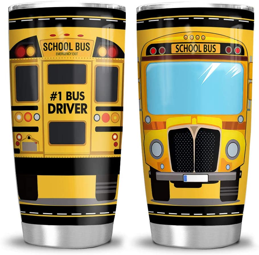 20oz School Bus Head Bus Driver Gifts For Dad Husband From Daughter, Son - Birthday, Fathers Day - Best Present Idea Tumbler Cup with Lid