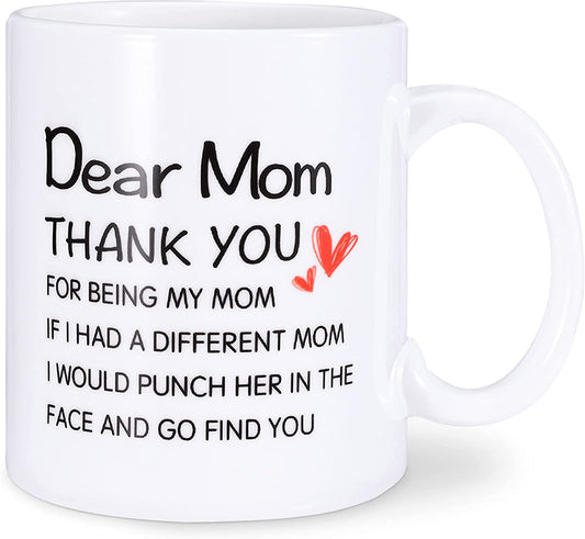 Mothers Day Gifts for Mom from Daughter Son, Dear Mom Mug, 11oz Novelty Funny Coffee Mugs, Christmas Birthday Presents Idea