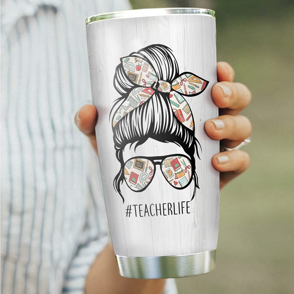 20oz Teacher Life Facts, Gift For Teachers, Teachers Inspiration Tumbler Cup with Lid, Double Wall Vacuum Thermos Insulated Travel Coffee Mug