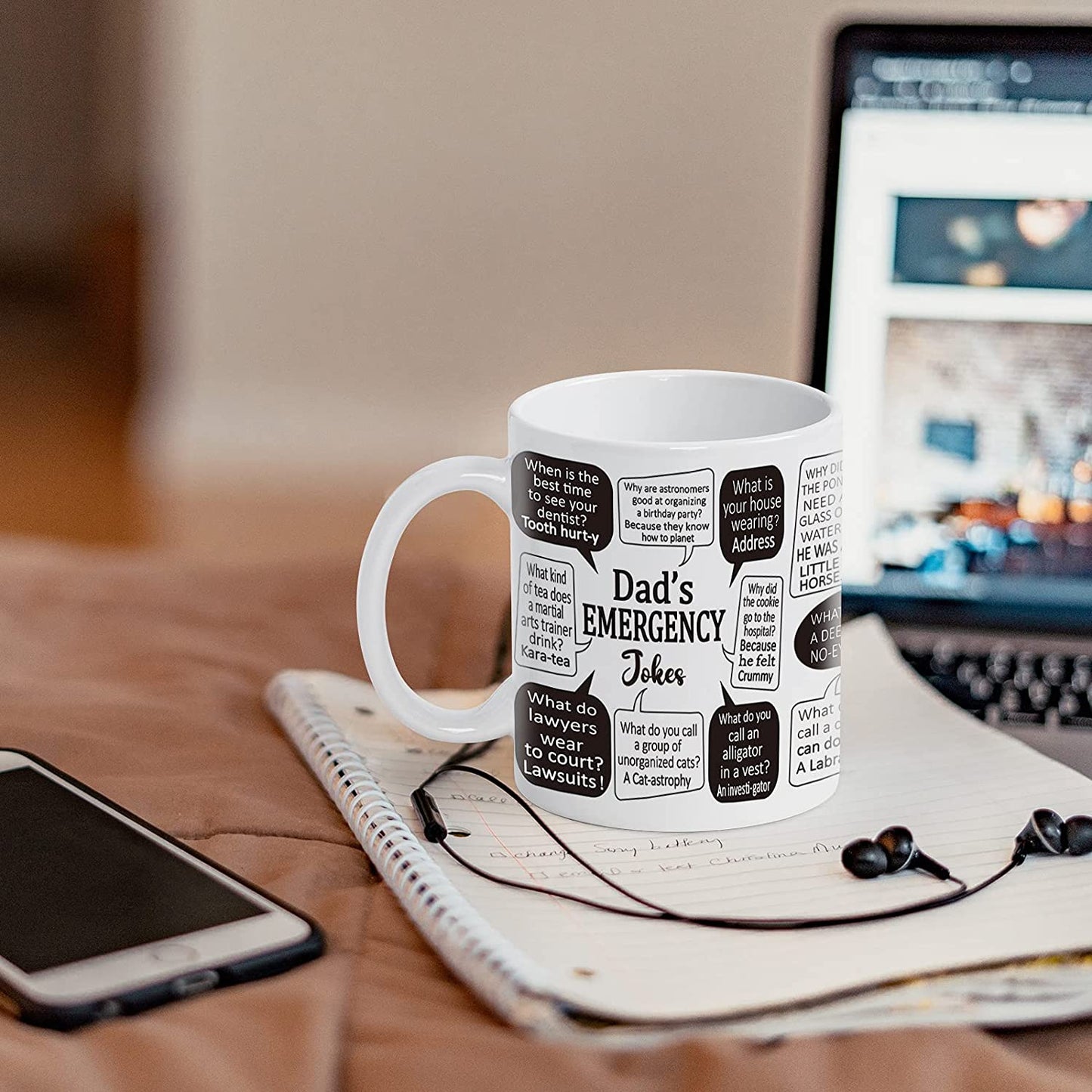 Gift for Dad - Emergency Dad Jokes Coffee Mug - Funny Gag Dad Gifts - Father's Day Gifts for Dad from Daughter Son Kids - Novelty Gift Ideas for Dad