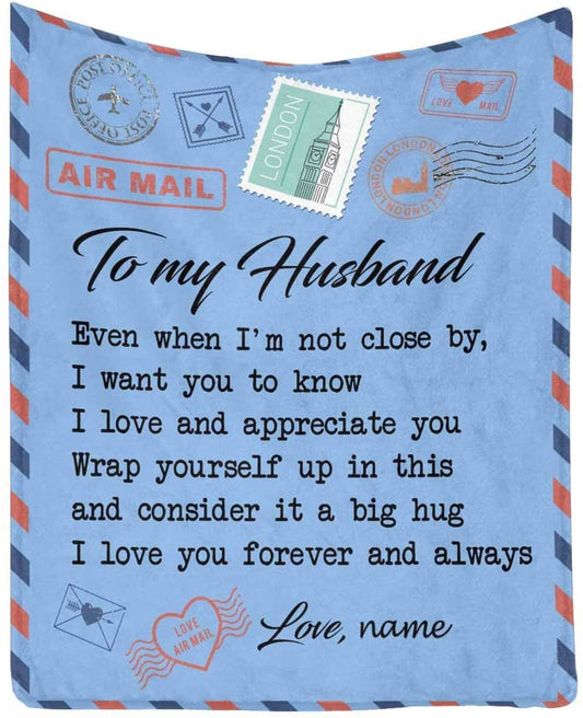 Custom Name Blanket Love Letter to My Husband from Wife, I Love and Appreciate You Personalized Gift Fleece Throw Blanket for Bed Couch 40 x 50 Inches