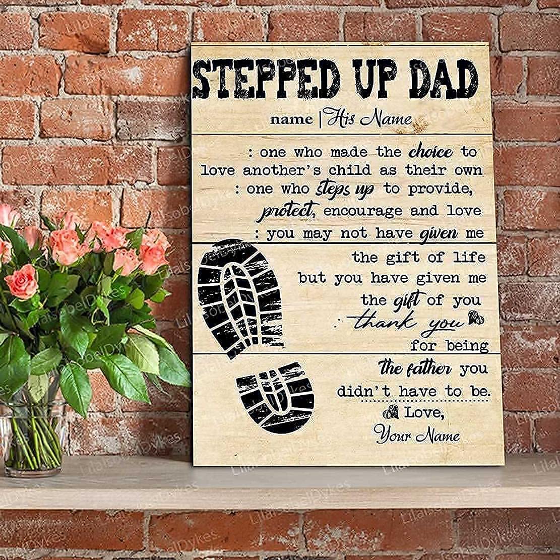 Personalized Stepped Up Dad Canvas, Happy Father's Day Canvas, Best Gift for Step Dad, Meaningful Family Quote, Stepdad Birthday Canvas Custom Name
