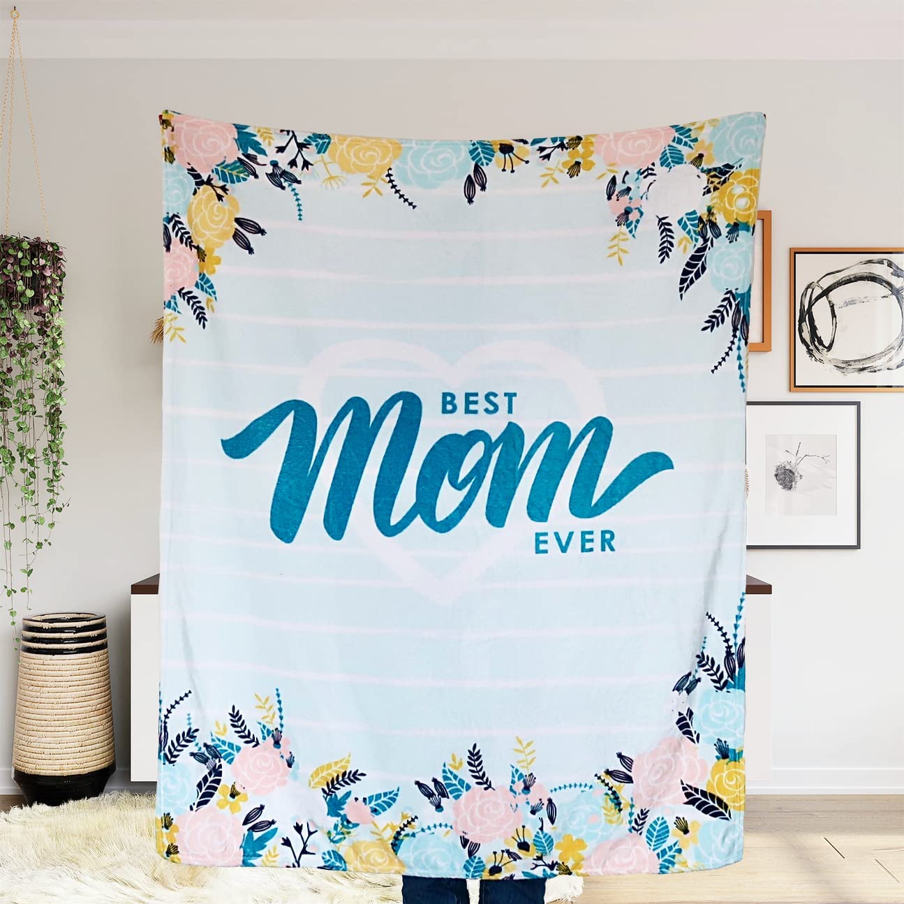Best Mom Ever Blanket - Super Soft Big Size (50" x 60") Flannel Blanket - Perfect As Mom Birthday Gifts from Daughter or Son - (Blue)