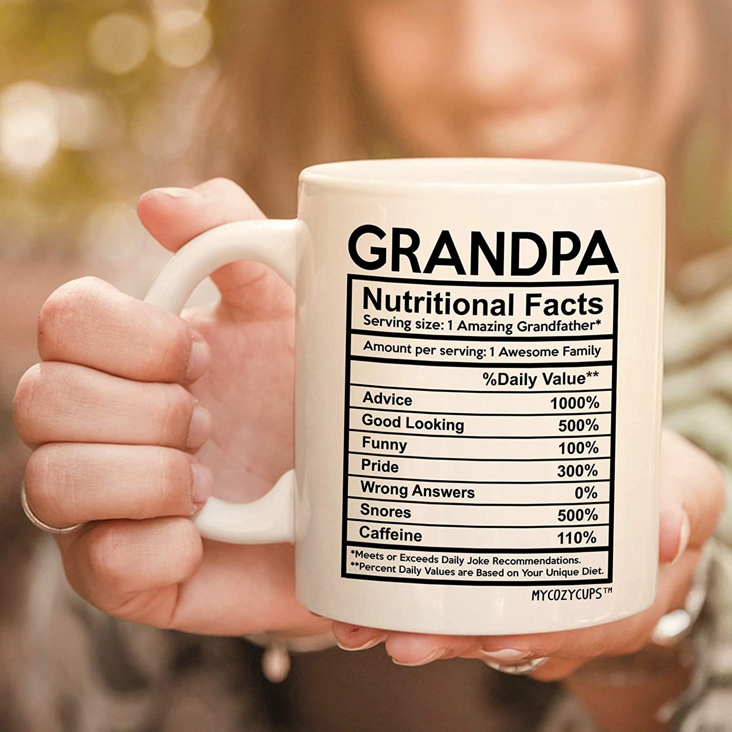 Grandpa Nutritional Facts Label Coffee Mug - 11oz Cup for Granddads, Grandfather, Papa, Papi, Granddaddy from Family, Grandchildren, Son, Daughter