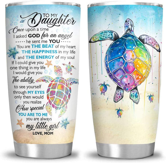 20 oz Tumbler 20oz Mom to Daughter Colorful Sea Turtle Gift Tumbler Cup with Lid, Double Wall Vacuum Sporty Thermos Insulated Travel Coffee Mug
