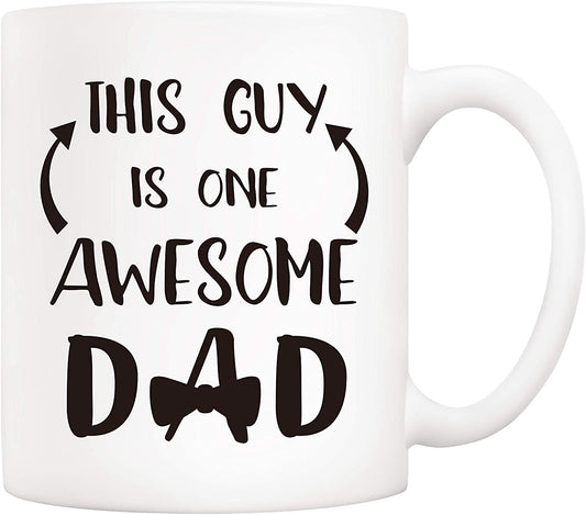 Christmas Gifts Funny Dad Coffee Mug from Daughter Son Child, This Guy Is One Awesome Dad, 11Oz Novelty Ceramic Cups for Dad, Unique Birthday Gifts