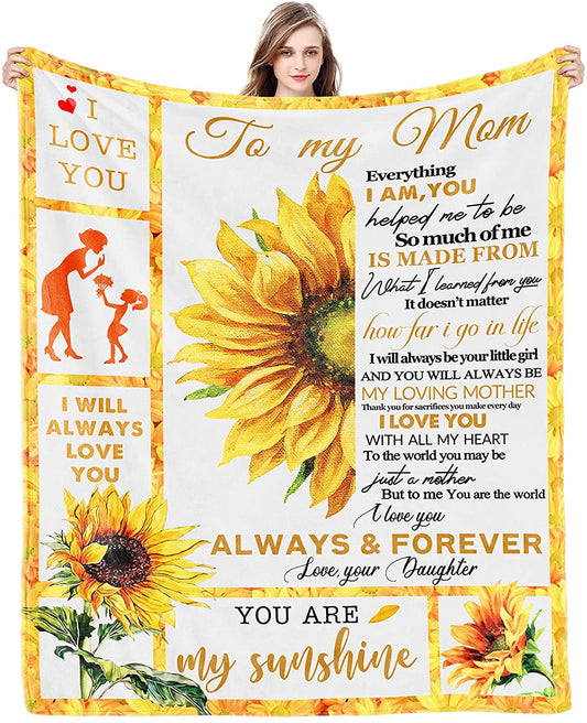 Mom Blanket Gifts for Mom from Daughter Sunflower Blanket to Mom Flannel Blankets Gift from Daughter Birthdays Christmas Mother's Day Soft Throw
