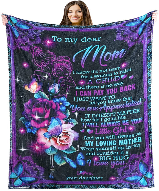 Blanket to My Mom from Daughter Printed Quilts Fleece Blankets Birthday Gift Ultra-Soft Micro Light Weight Warm Bed Plush Throw Blanket