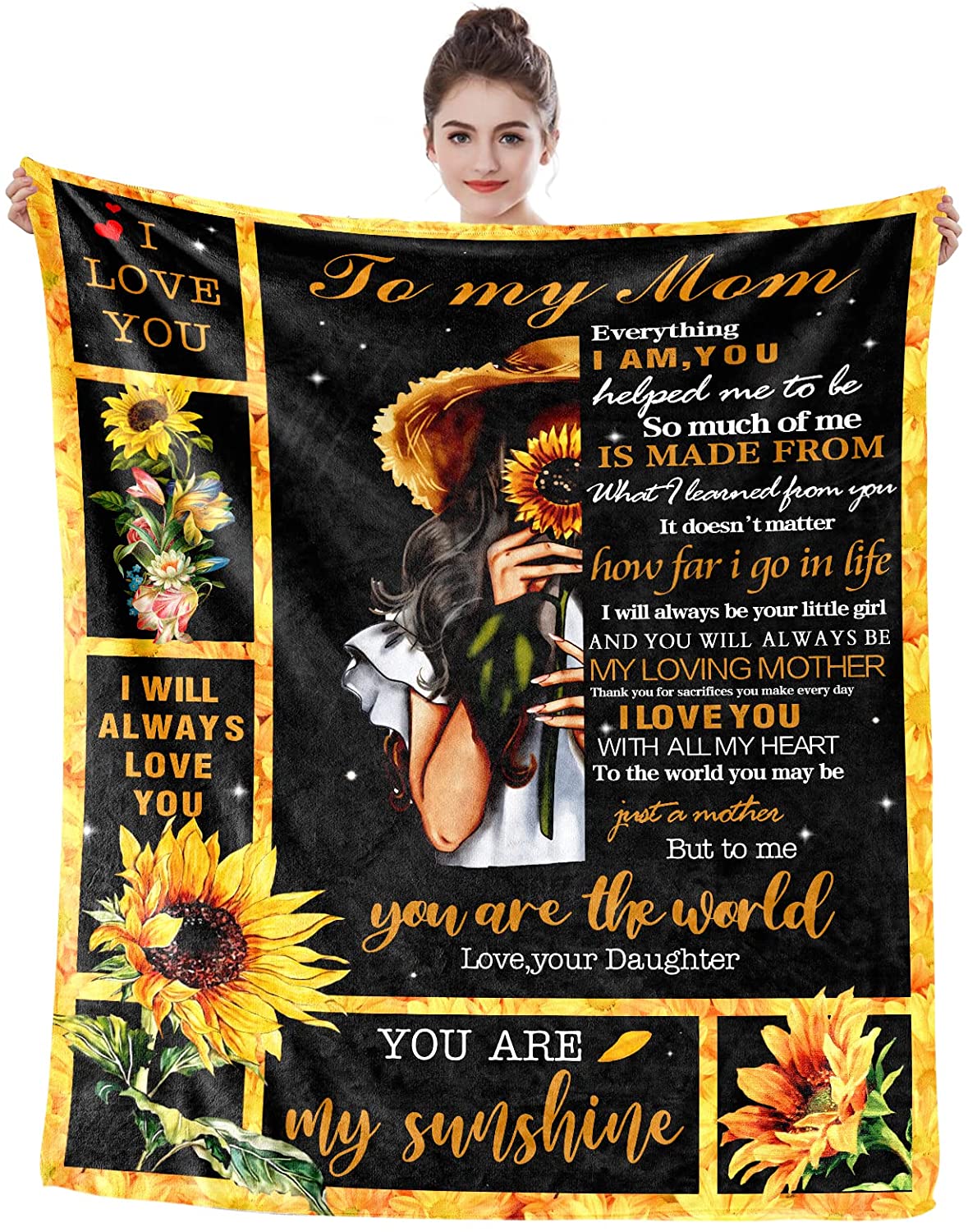Mother's Day for Mom Gifts from Daughter Birthday for Mom Gift Sunflower Light Weight Flannel Fleece Soft Throw Blanket Present for Couch Bed